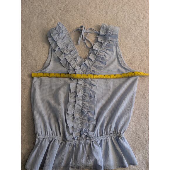 Doe & Rae Blue Ruffle V Neck Top - Picture 7 of 13